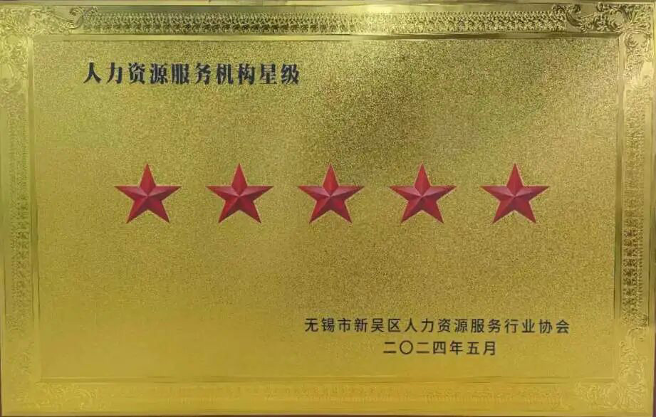 榮譽時刻 | 超信國際集團旗下無錫超信工業(yè)外包有限公司再獲“五星級人力資源服務機構”殊榮！